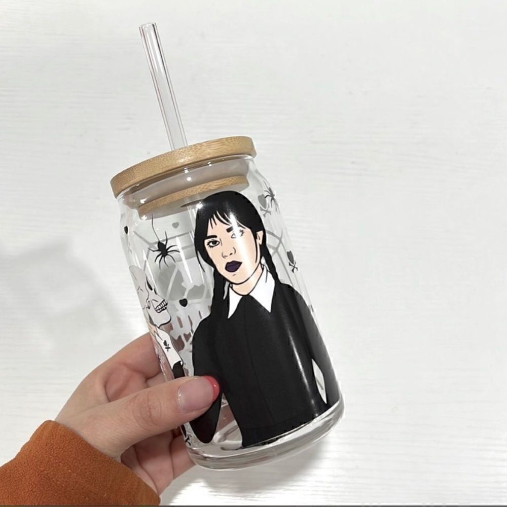 Wednesday Addams family beer can glass NWT